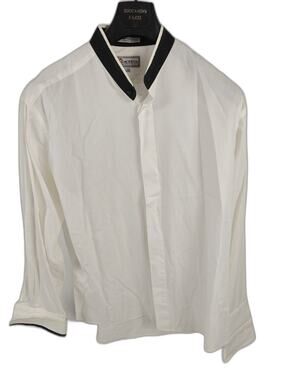 Men’s Modena Uomo French Cuff Dress Shirt White Black Trim 17 34/35